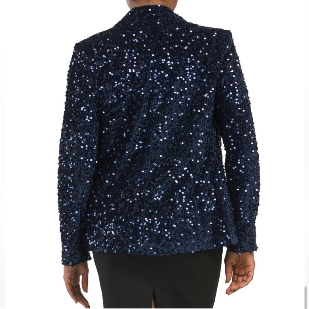 Nanette Lepore Girls’ Night Out Sapphire Blue Velvet Sequin Blazer Jacket - Picture 5 of 16